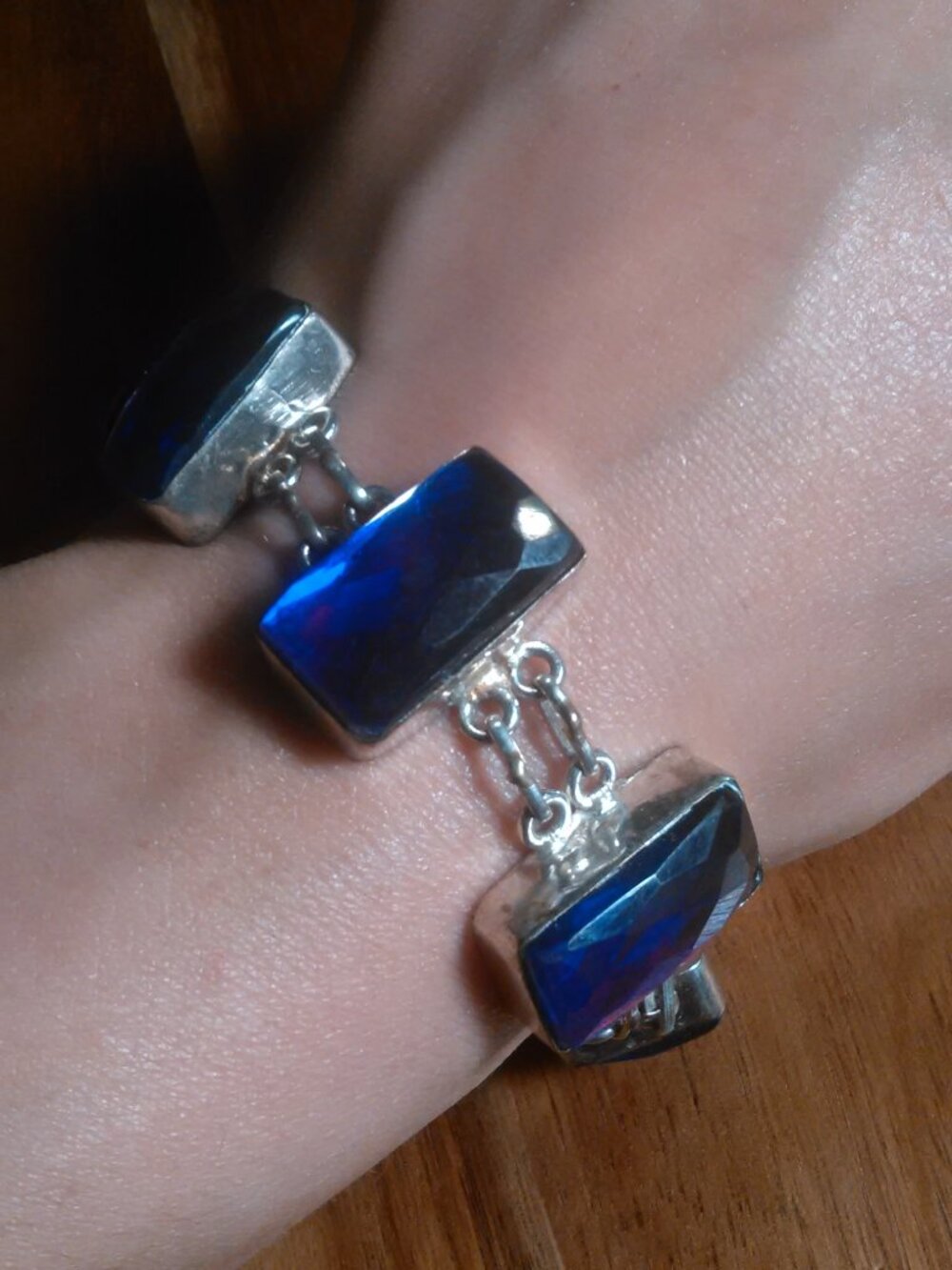 Faceted Purple Five Stone Silver Plated Bracelet (7 to 7.5 Inch) - Picture 10 of 15